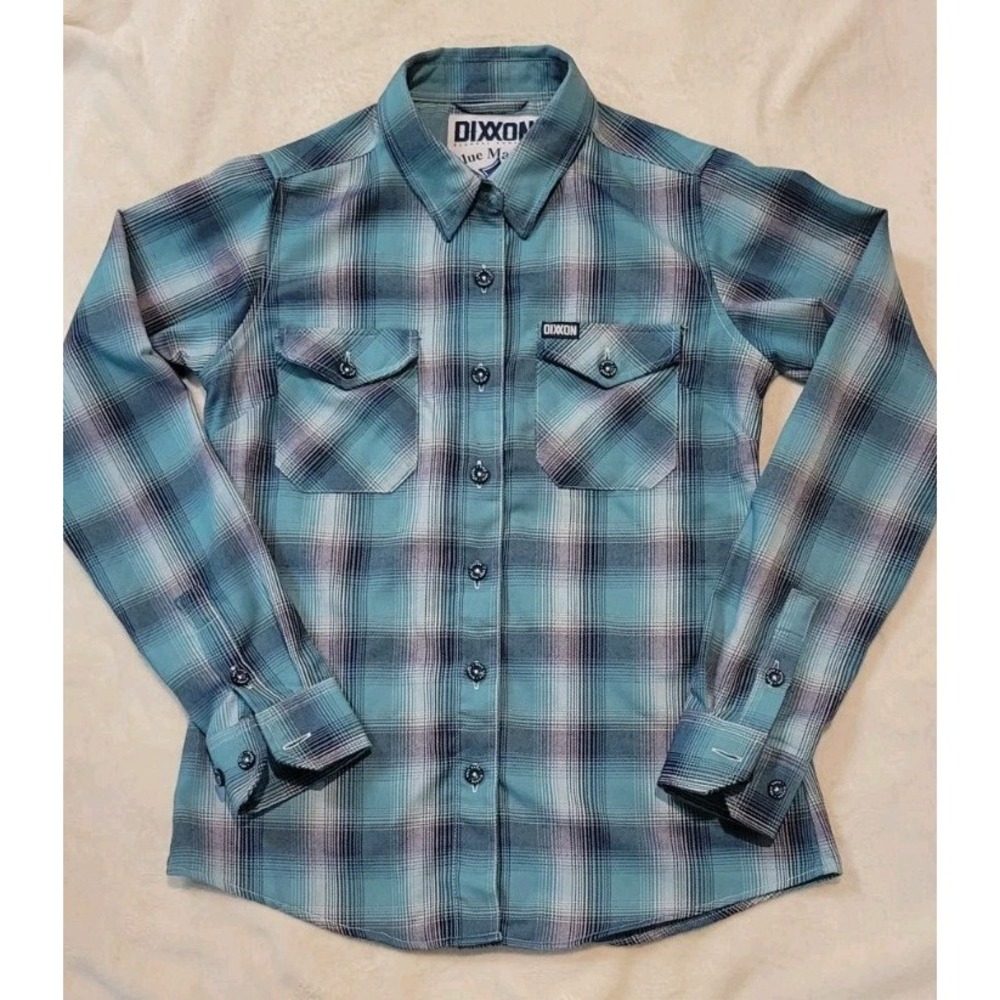 DIXXON FLANNEL COMPANY BLUE MARLIN WOMENS LONG SLEEVE PLAID BUTTONDOWN SZ SMALL